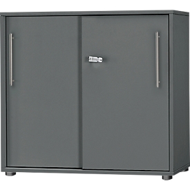 Schäfer Shop Select sliding door cabinet Start Off, 2 OH, lockable, W 800 x D 420 x H 788 mm, wood, graphite/graphite