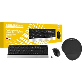 Schäfer Shop Select Sparset Funkastatur-/Maus HIGHLINE + ergonomisches Mauspad, QWERTZ, Handballenauflagen, 5 Tasten, bis 1600 dpi, bis 10 m