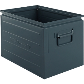 Schäfer Shop Select Stapelbox, 40 l, 150 kg, L 480 x B 308 x H 301 mm, Stahl, RAL 5008 (graublau)