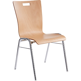 Schäfer Shop Select stapelstoel naturel, stapelbaar tot 10 stuks, bestand tegen desinfecterende middelen, zonder stoffen bekleding, B 430 x D 410 x H 450 mm, hout &amp; staal