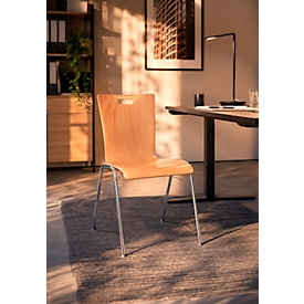 Schäfer Shop Select Stapelstuhl Natur, stapelbar bis 10 Stück, desinfektionsmittelbeständig, ohne Stoffpolster, B 430 x T 410 x H 450 mm, Holz & Stahl