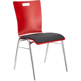 Schäfer Shop Select Stapelstuhl Rot, stapelbar bis 10 Stück, desinfektionsmittelbeständig, mit Stoffpolster, B 430 x T 410 x H 450 mm, Holz & Stahl