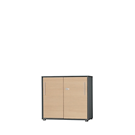 Schäfer Shop Select Start Off armario de puertas correderas, 2 OH, con cerradura, ancho 800 x fondo 420 x alto 744 mm, madera, grafito/arce
