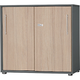 Schäfer Shop Select Start Off schuifdeurkast, 2 OH, afsluitbaar, B 800 x D 420 x H 788 mm, hout, grafiet/eikenhout