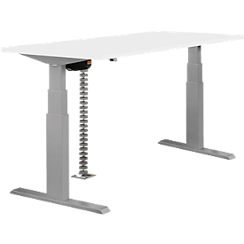 Schäfer Shop Select Table, 2 niveaux de réglage électrique de la hauteur, l. 1600 mm, blanc/alu argenté 