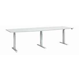 Schäfer Shop Select Table de conférence ERGO-T 2.0 Big, jusqu'à 8 personnes, réglable en hauteur électriquement, tonneau, pied en T, L 2800 mm, gris clair/aluminium blanc 