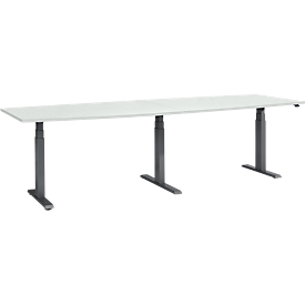 Schäfer Shop Select Table de conférence ERGO-T 2.0 Big, jusqu'à 8 personnes, réglable en hauteur électriquement, tonneau, pied en T, L 2800 mm, gris clair/anthracite 