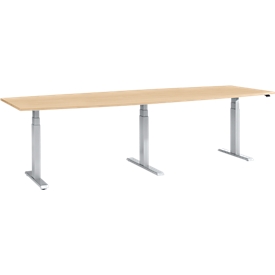 Schäfer Shop Select Table de conférence, réglable électriquement en hauteur, canon, base en T, L 2800 x P 800/1000 x H 640-1300 mm, érable/aluminium blanc 