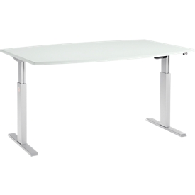 Schäfer Shop Select Table de réunion ERGO-T, pied-T, forme bateau, 1 section de réglage électrique en hauteur, l. 2000 x P 715-1182 mm, gris clair 