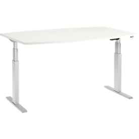 Schäfer Shop Select Table de réunion ERGO-T, pieds en T, forme bateau, 2 niveaux de rég. élect. de la hauteur, l. 2000 x H 645-1305 mm, blanc 