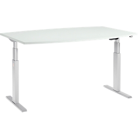 Schäfer Shop Select Table de réunion ERGO-T, pieds en T, forme bateau, 2 niveaux de rég. élect. de la hauteur, l. 2000 x H 645-1305 mm, gris clair 