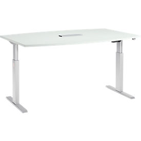 Schäfer Shop Select Table de réunion ERGO-T, pieds en T, forme bateau, Netbox, 1 niveau de rég. élect. de la hauteur, l. 2000 x H 718-1188 mm, gris clair 