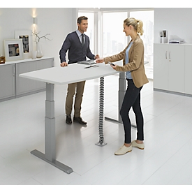Schäfer Shop Select Table de réunion ERGO-T, pieds en T, forme bateau, Netbox, 2 niveaux de rég. élect. de la hauteur, l. 2000 x H 645-1305 mm, gris clair 