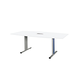 Schäfer Shop Select Table de réunion Planova, bateau avec Netbox, 2000 x 1000/800 mm, blanc, bandeaux bleu gentiane