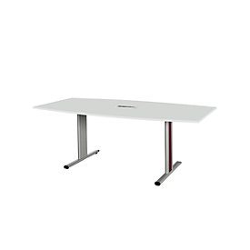 Schäfer Shop Select Table de réunion Planova, bateau avec Netbox, 2000 x 1000/800 mm, gris clair, bandeaux violet bordeaux