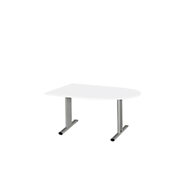 Schäfer Shop Select Table de réunion Planova, demi-cercle, 1400 x 1000 mm, blanc, bandeaux alu blanc 