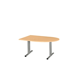 Schäfer Shop Select Table de réunion Planova, demi-cercle, 1400 x 1000 mm, coloris hêtre, bandeaux alu blanc 