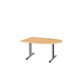 Schäfer Shop Select Table de réunion Planova, demi-cercle, 1400 x 1000 mm, coloris hêtre, bandeaux bleu gentiane 