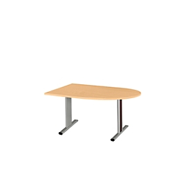 Schäfer Shop Select Table de réunion Planova, demi-cercle, 1400 x 1000 mm, coloris hêtre, bandeaux violet bordeaux 