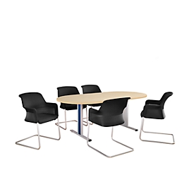 Schäfer Shop Select Table de réunion Planova, ovale, 2000 x 1000 mm, coloris érable, bandeaux bleu gentiane 