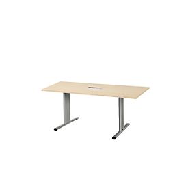 Schäfer Shop Select Table de réunion Planova, rectangle avec Netbox, 1600 x 800 mm, coloris érable, bandeaux alu blanc