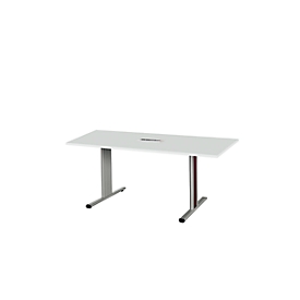 Schäfer Shop Select Table de réunion Planova, rectangle avec Netbox, 1600 x 800 mm, gris clair, bandeaux violet bordeaux