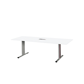 Schäfer Shop Select Table de réunion Planova, rectangle avec Netbox, 2000 x 800 mm, blanc, bandeaux violet bordeaux