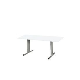 Schäfer Shop Select Table de réunion Planova, rectangulaire, 1600 x 800 mm, blanc, bandeaux alu blanc 