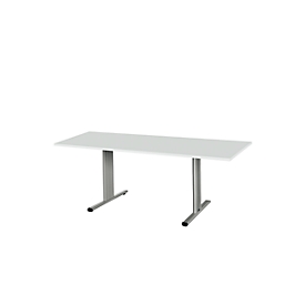 Schäfer Shop Select Table de réunion Planova, rectangulaire, 1800 x 800 mm, gris clair, bandeaux alu blanc 
