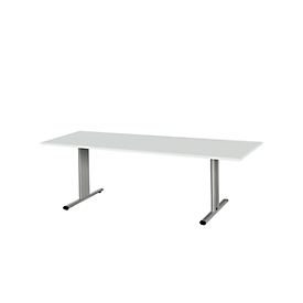 Schäfer Shop Select Table de réunion Planova, rectangulaire, 2000 x 800 mm, gris clair, bandeaux alu blanc 
