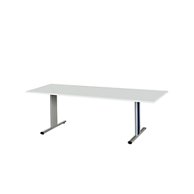Schäfer Shop Select Table de réunion Planova, rectangulaire, 2000 x 800 mm, gris clair, bandeaux bleu gentiane 