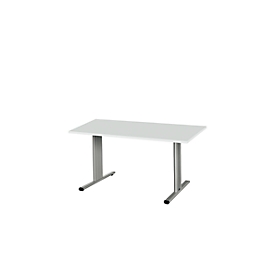 Schäfer Shop Select Table de réunion rectangulaire, 1400 x 800 mm, gris clair, bandeaux alu blanc 