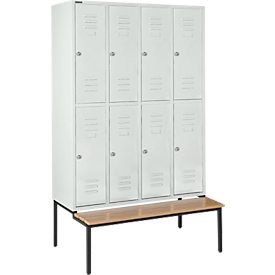 Schäfer Shop Select Taquilla, 4x2 compartimentos, con banco, 300 mm, cerradura de cilindro, puerta gris luminoso