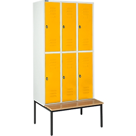 Schäfer Shop Select Taquilla, con banco, 3x2 compartimentos, 300 mm, cierre de pasador giratorio, puerta amarillo