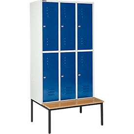 Schäfer Shop Select Taquilla, con banco, 3x2 compartimentos, 400 mm, cerradura de cilindro, puerta azul genciana