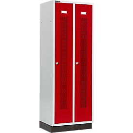 Schäfer Shop Select Taquilla, con franjas perforadas, 2 compartimentos, 300 mm, con zócalo, cerradura de cilindro, puerta rojo rubí