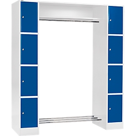 Schäfer Shop Select Taquilla consigna, con estante para sombreros y barra perchero, 2 x 4 compartimentos, An 1735 x P 500 x Al 1950 mm, gris luminoso/azul genciana 