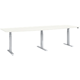 Schäfer Shop Select Tisch, elektrisch höhenverstellbar, Boot, T-Fuß, B 2800 x H 640-1300 mm, weiß/weißaluminium 