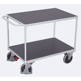 Schäfer Shop Select Tischwagen, schwer, Stahl/MDF-Platte, Lichtgrau/Dunkelgrau, 2 Etagen, L 1200 x B 800 mm, TPE-Rollen mit EasySTOP, bis 500 kg