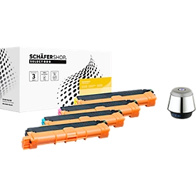 Schäfer Shop Select Toner, remplace Brother TN-243CMYK, Mixpack, noir, cyan, magenta, jaune + haut-parleur Bluetooth Chrome 