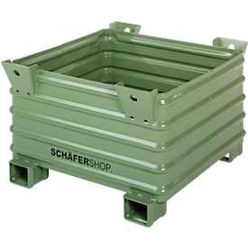 Schäfer Shop Select transport- en stapelbak, met vorkkokers, B 1200 x D 1150 x H 685 mm, reseda groen RAL 6011, tot 2000 kg