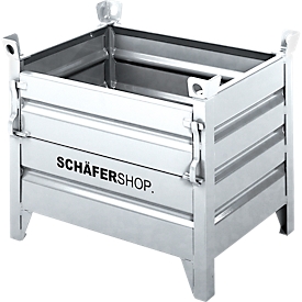 Schäfer Shop Select transport- en stapelcontainer, met klep, B 1250 x D 850 x H 670 mm, thermisch verzinkt, tot 1500 kg
