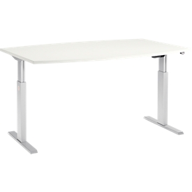 Schäfer Shop  Select Vergadertafel ERGO-T, T-poot, bootvorm, eentraps elektrisch verstelbaar, b 2000 x h 715-1182 mm, wit 