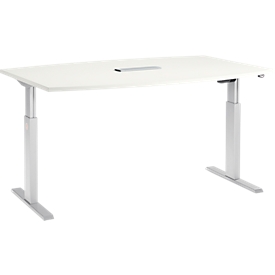 Schäfer Shop  Select Vergadertafel ERGO-T, T-poot, bootvorm, netbox, eentraps elektr. in hoogte verstelbaar, B 2000 x H 718-1188 mm, wit 