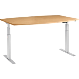 Schäfer Shop  Select Vergadertafel ERGO-T, T-poot, bootvorm, tweetraps elektr. in hoogte verstelbaar, B 2000 x H 645-1305 mm, beuken 