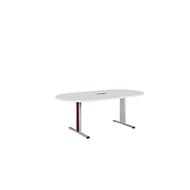 Schäfer Shop Select Vergadertafel Planova, ovaal incl. netbox, 2000 x 1000 mm, lichtgrijs, accentlijst bordeauxpaars