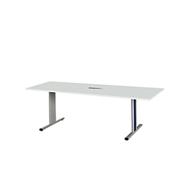 Schäfer Shop Select Vergadertafel Planova, rechthoekig incl. netbox, 2000 x 800 mm, lichtgrijs, accentlijst gentiaanblauw