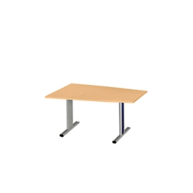 Schäfer Shop  Select Vergadertafel Planova, tonvormig, 1400 x 800/1000 mm, beukenpatroon, accentlijst gentiaanblauw 