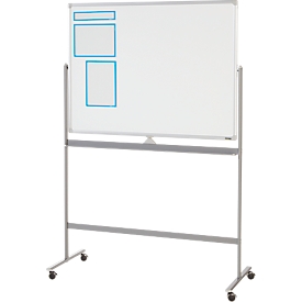 Schäfer Shop Select Verrijdbaar whiteboard, aan 2 zijden te gebruiken, wit gelakt, draaibaar bord, 4 zwenkwielen, H 900 x B 1200 mm + 3-delige magneetlijstset