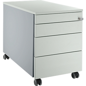 Schäfer Shop Select verrijdbare ladeblok 1233, met greepgleuf, B 435 x H 567 mm, blank aluminium/lichtgrijs/lichtgrijs